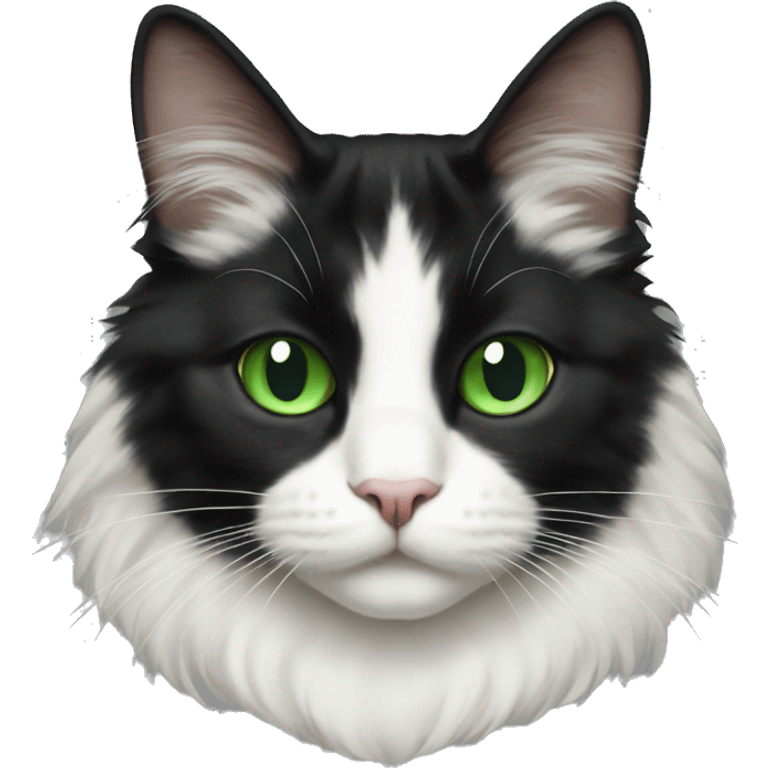 long hair tuxedo cat with green eyes emoji