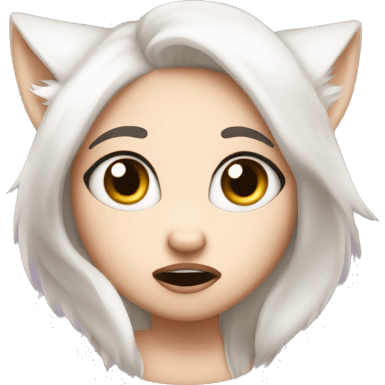 Flustered girl white fox blushing emoji