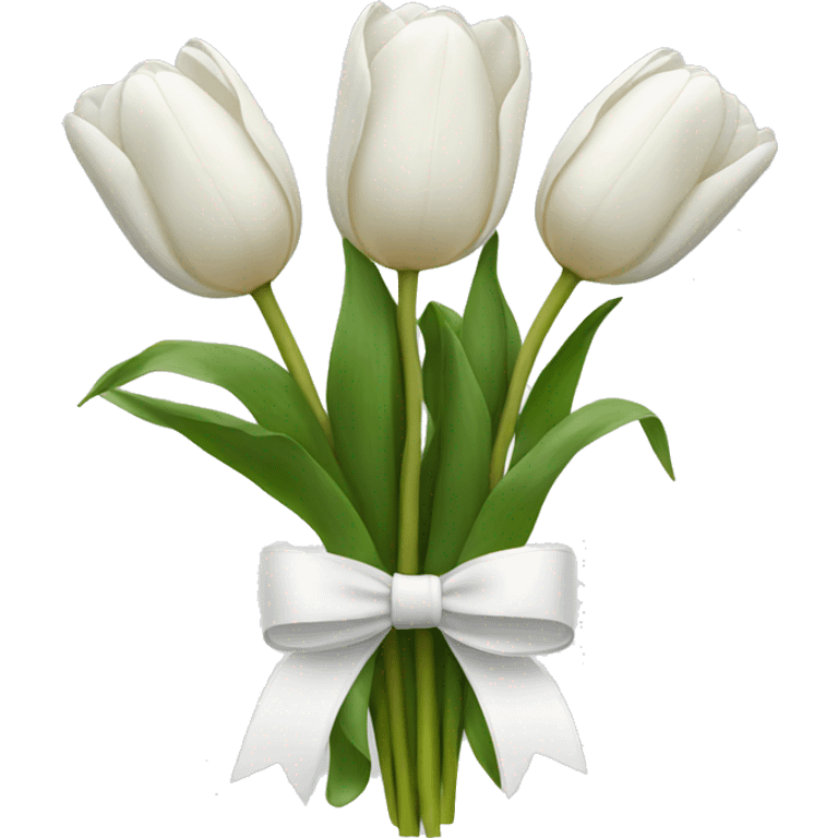 white tulip bouquet with a white bow holding the flowers together emoji