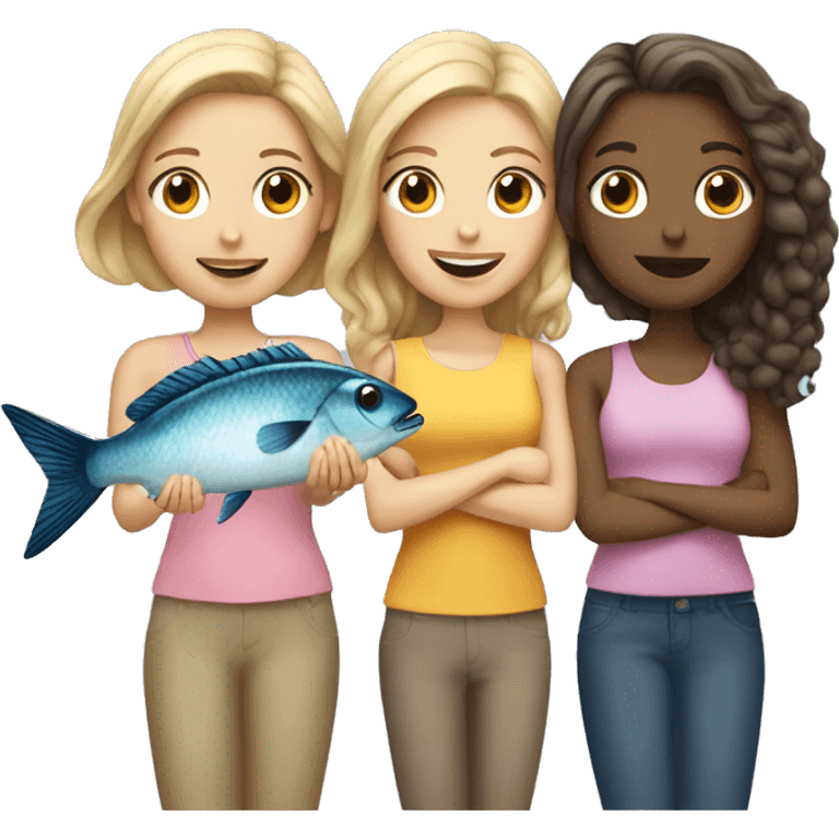 Three white girls with fish emoji