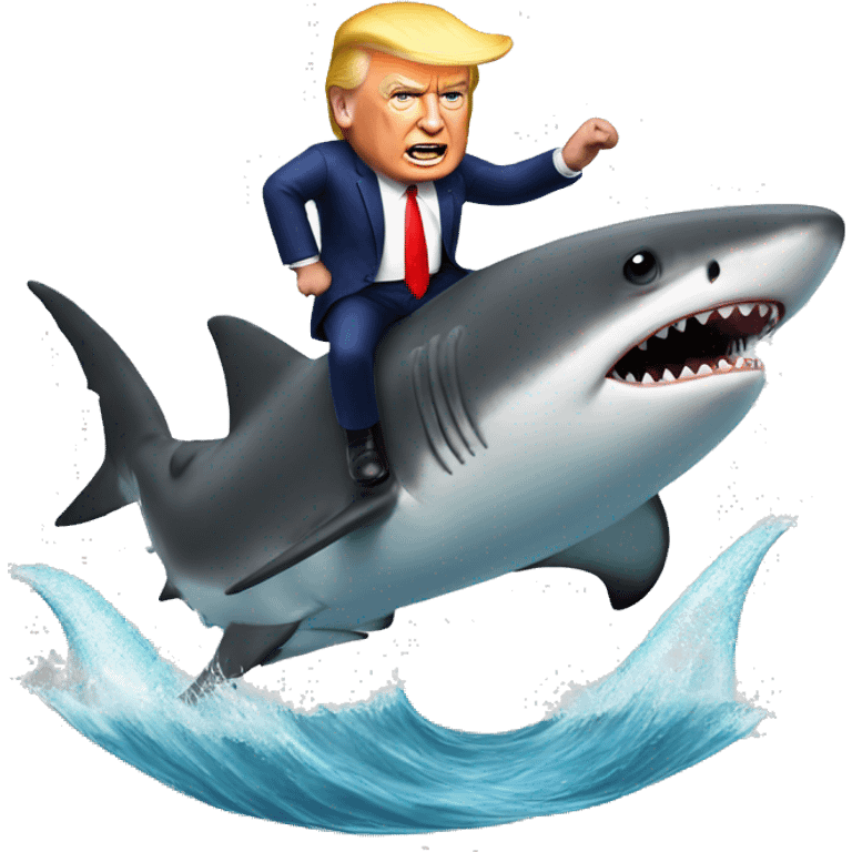 Trump riding on 2 sharks emoji