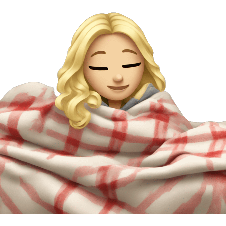 blonde girl with cozy blanket on christmas emoji