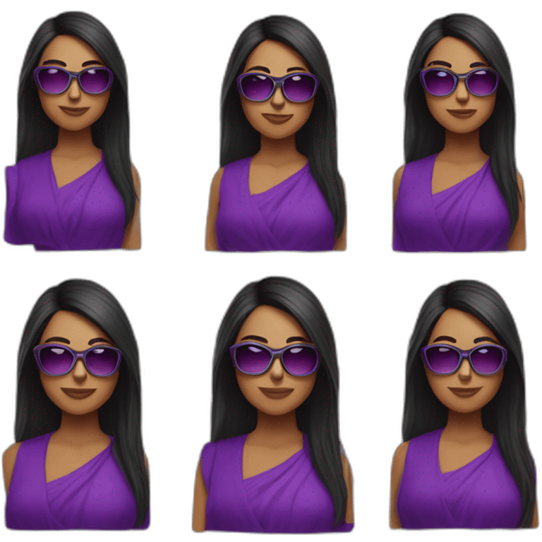 femme indienne avec des lunette au cheuveux lisse cheveux noir avec un haute violet  emoji