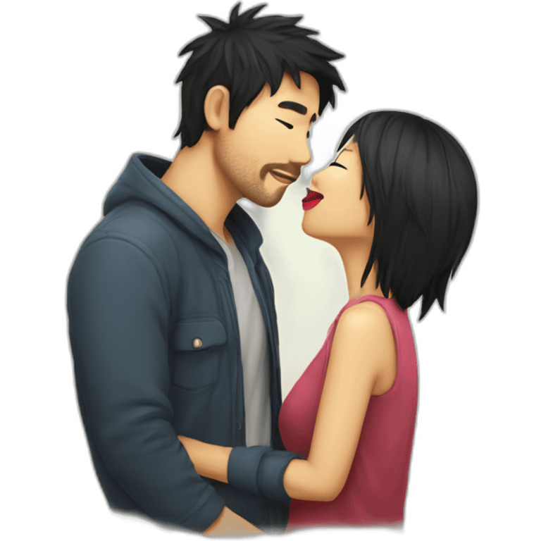 scruffy-man-kiss-asian-woman emoji