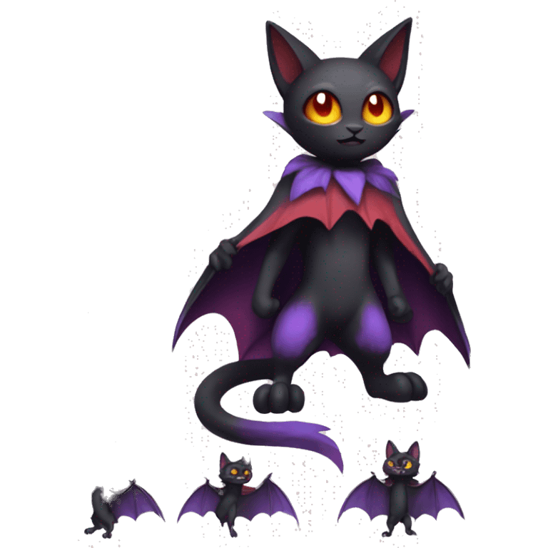 Cute cool dark black red purple bat cat Fakemon full body emoji