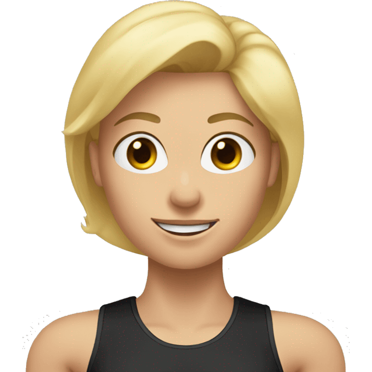 blonde woman working out with a black tank top and she is holding a dumbell emoji