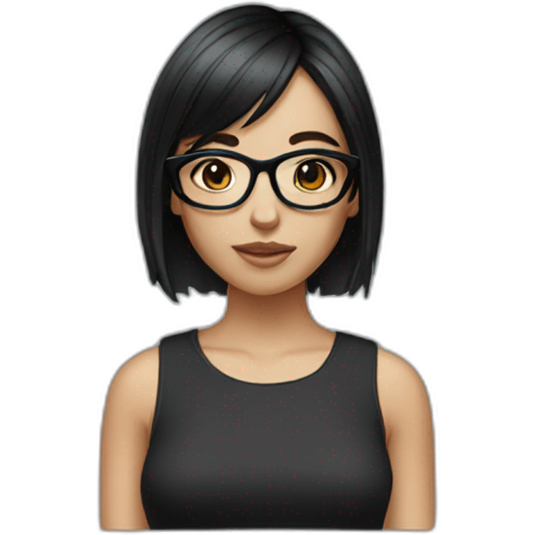 Girl glasses whit short black hair and black eyes emoji