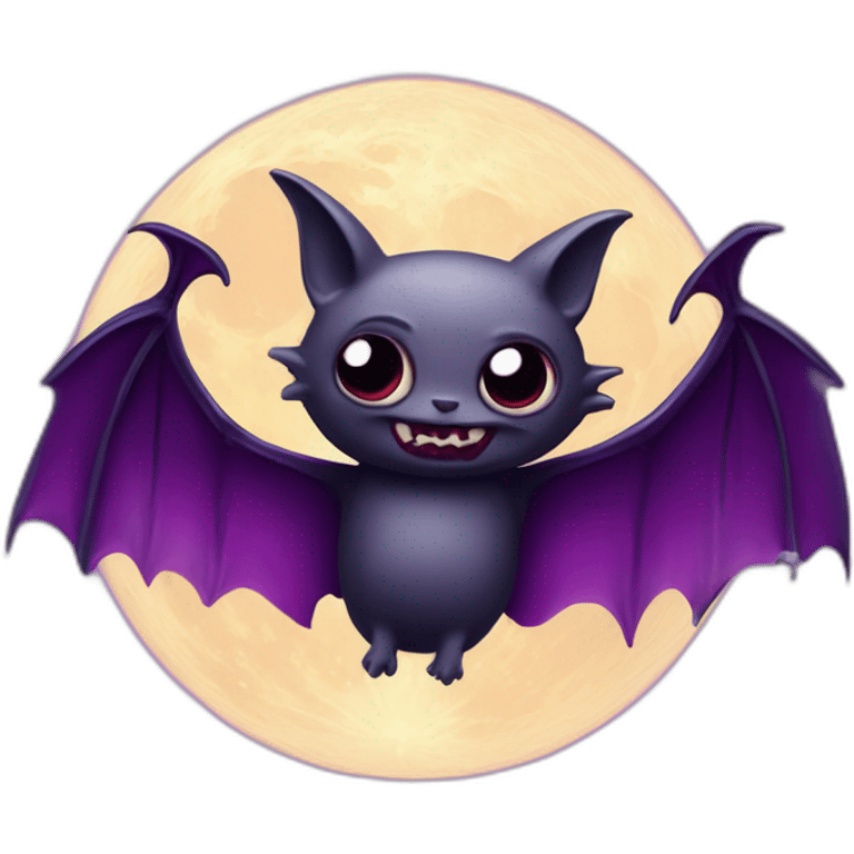 realistic full moon dripping purple behind with vampire bat wings flying in front emoji