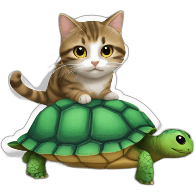 Un chat sur une tortue sur un chie'mn emoji