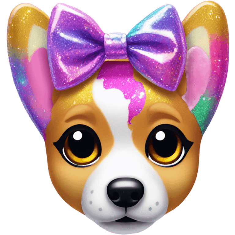 Lisa frank glitter corgi with bows on head emoji