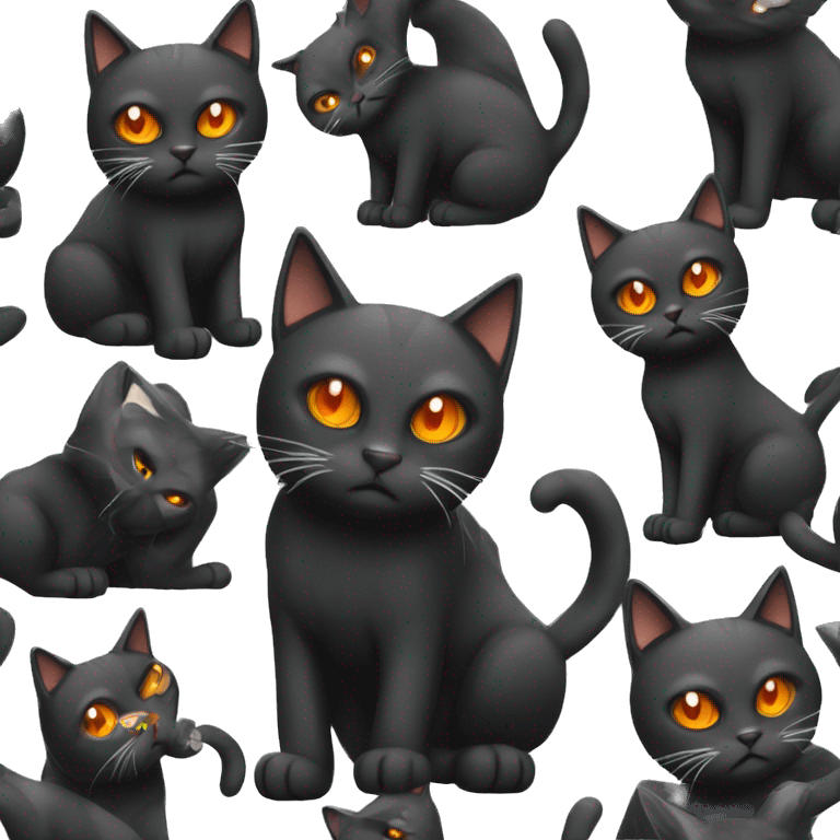 angry male black cat with orange eyes and white whiskers emoji