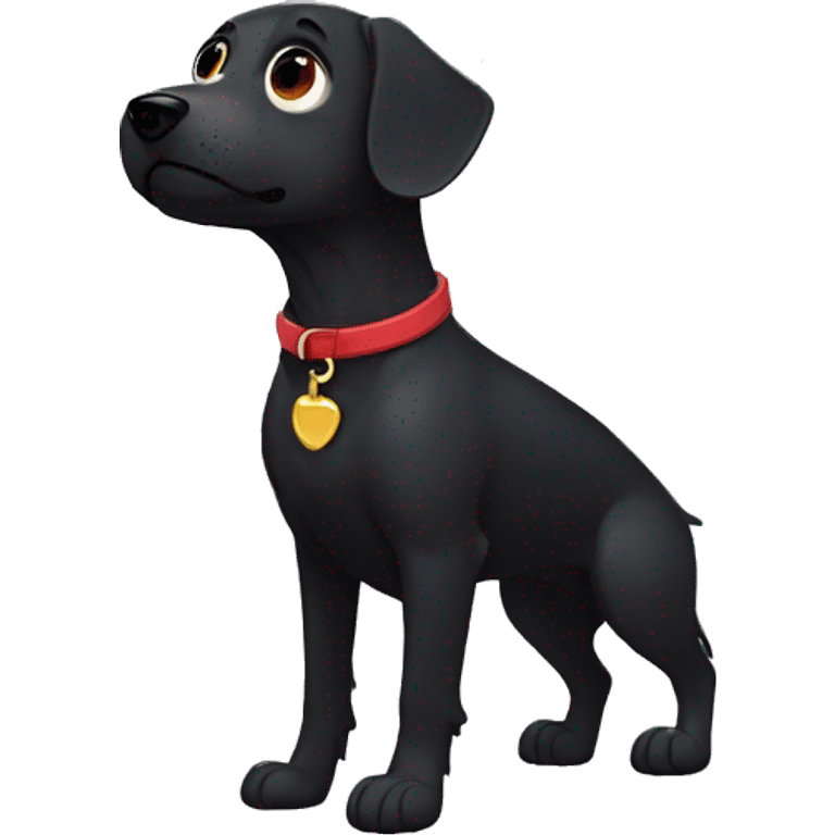 black dog, big jowls, sad puppy eyes, wings, winged dog, angel wings,red collar emoji