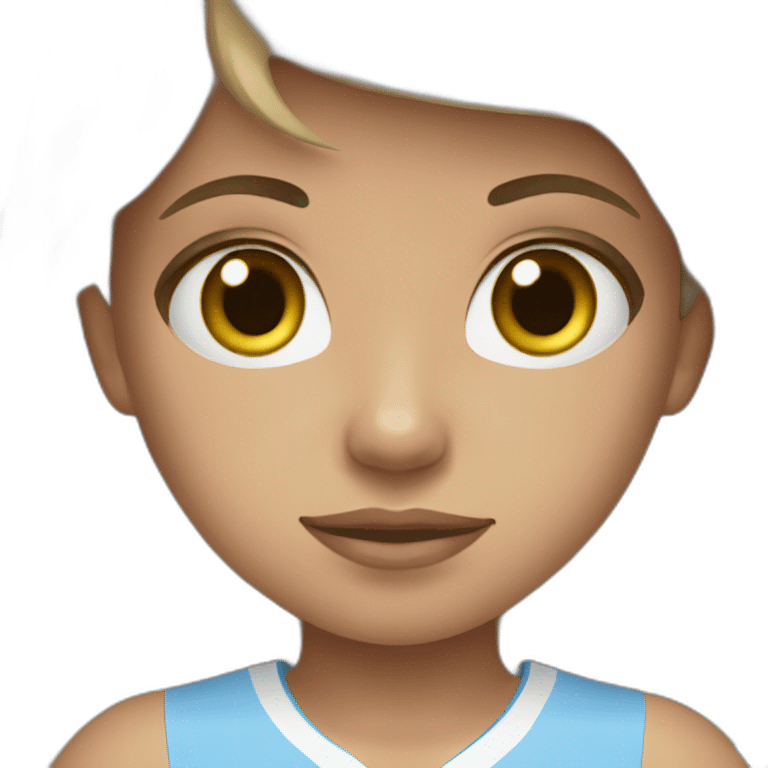 Little girl with brown hair and eyes wearing Manchester City football shirt emoji