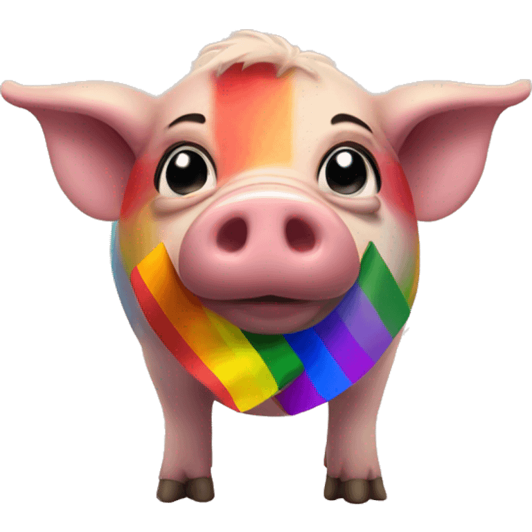 A gay pig with rainbow flags and a dirty look  emoji