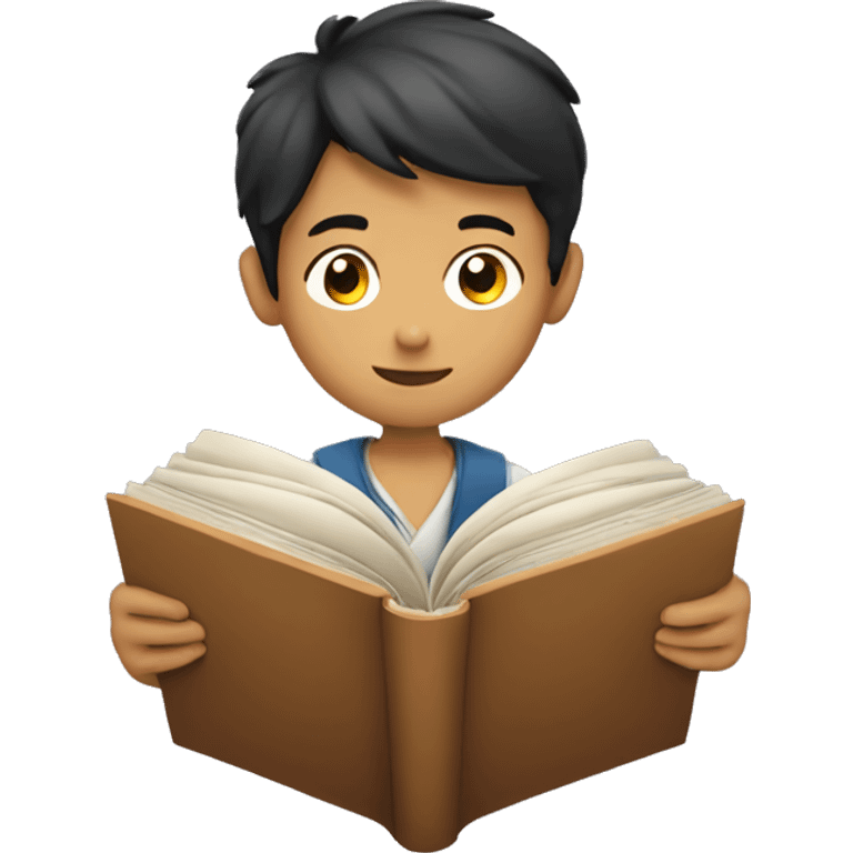 Asia boy reading book emoji