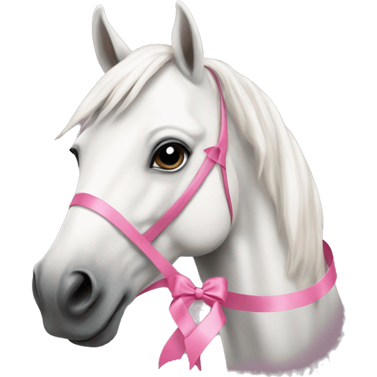 White horse with pink ribbon emoji