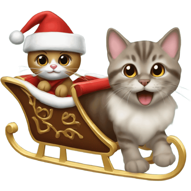 Brown oyster kitten and reindeer pulling santa sleigh emoji