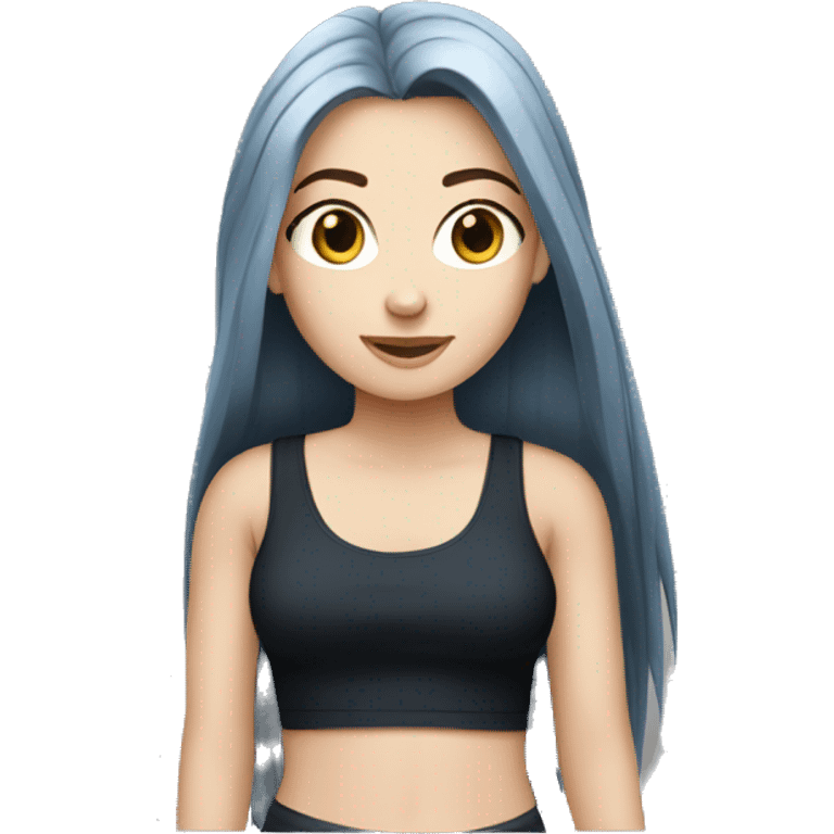 white girl with long straight dark blue hair wearing black tank top emoji