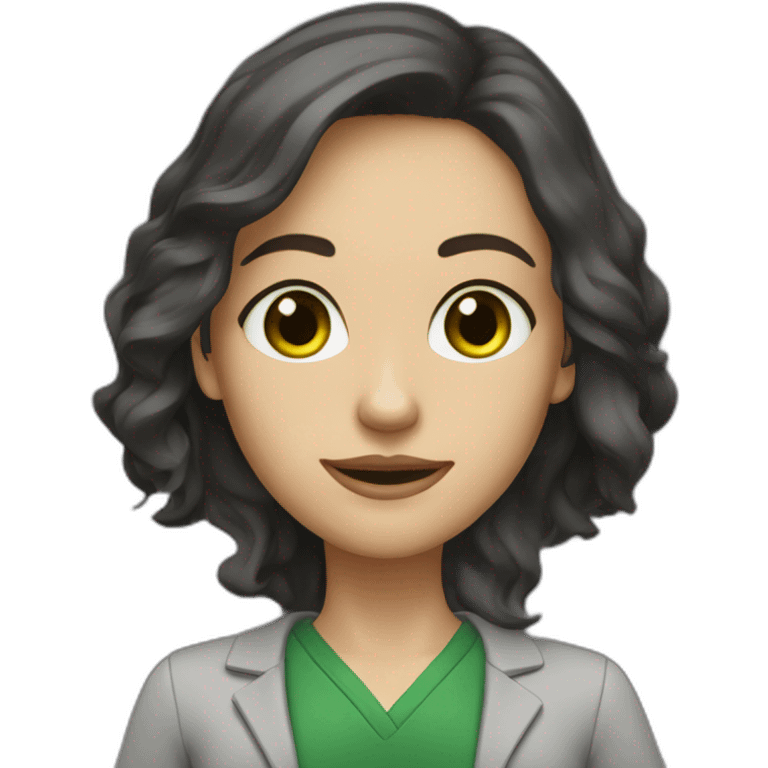 IT teacher woman university green eyes dark long hair emoji