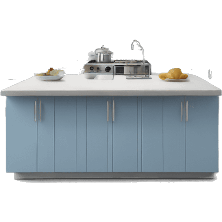 Realistic front facing hanging powder blue and silver kitchen cabinets. emoji