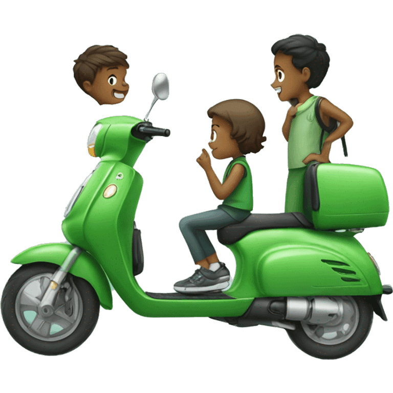 Green scooter with kids  emoji