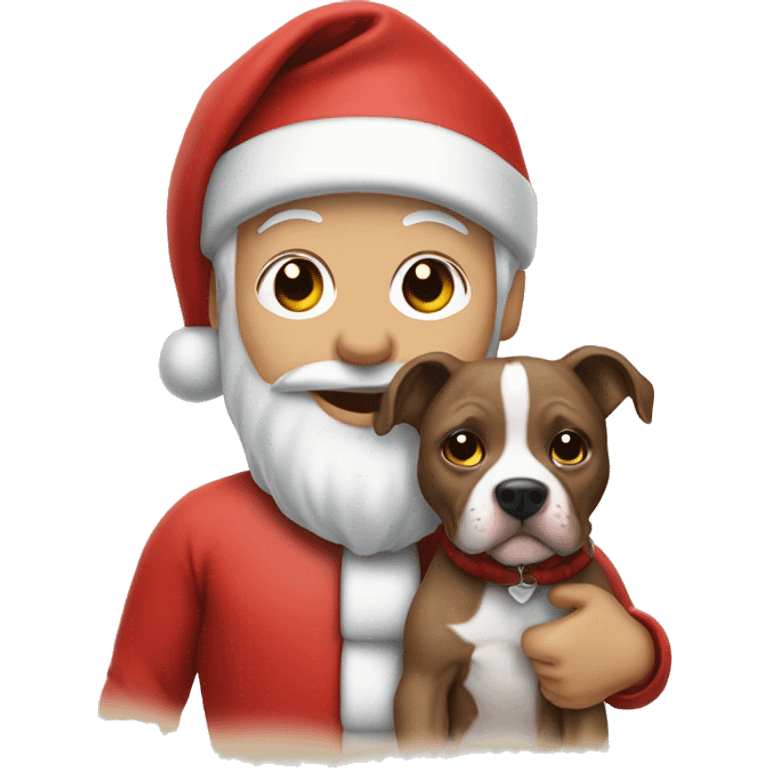 Santa clause holding a pit bull puppy emoji