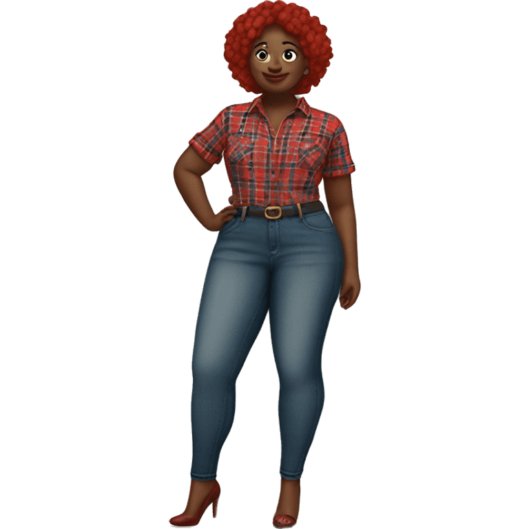 Curvy woman plaid jeans and red Polk a dot shirt emoji