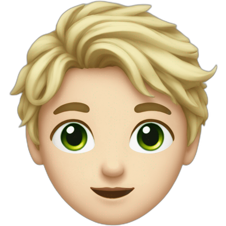 Girl with blue eyes and blonde hair kiss the cheek of boy with dark brown hair and green eyes emoji