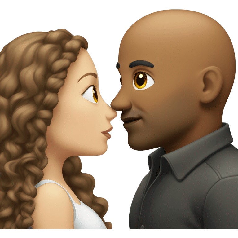 Brown bald man with chain hair kissing white woman with long brown hair emoji