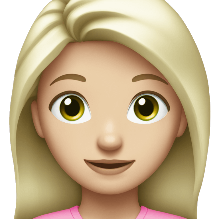 blond pale girl with platinum hair with green eyes in pink scrub emoji