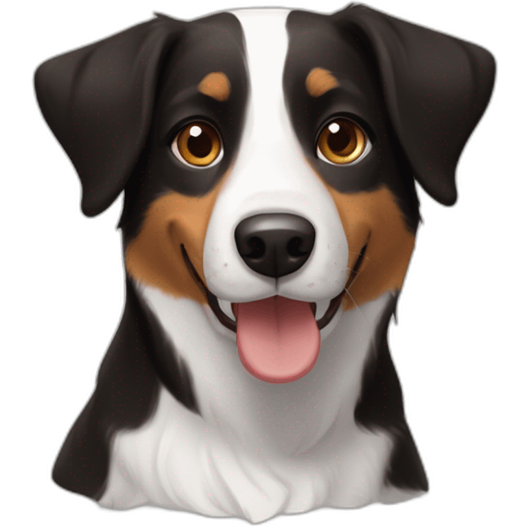 Short haired Border Collie beagle mix black brown, happy and cute  emoji