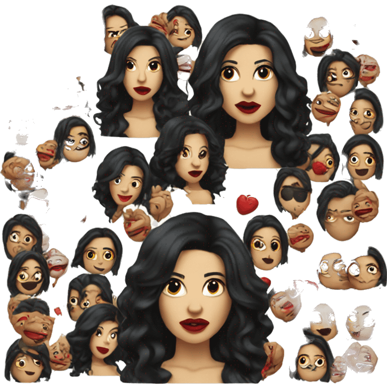 Rosalia with long black hair and red lipstick- Singer emoji