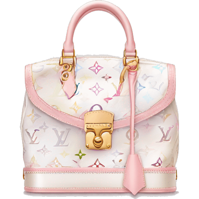 White Designer Louis Vuitton bag with light pink monogram and trim emoji