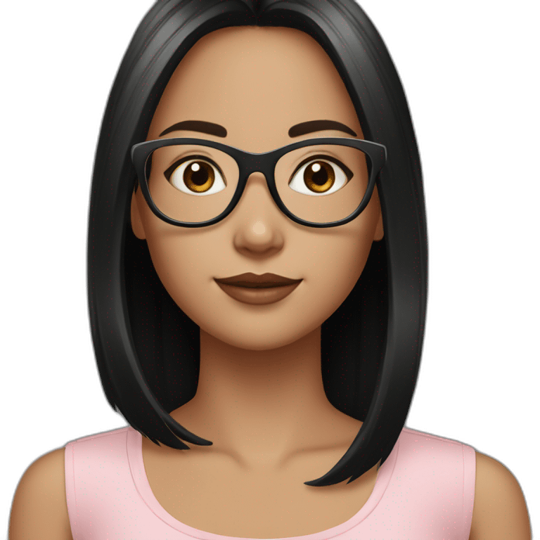 young white girl with rose gold glasses and black straight hair emoji