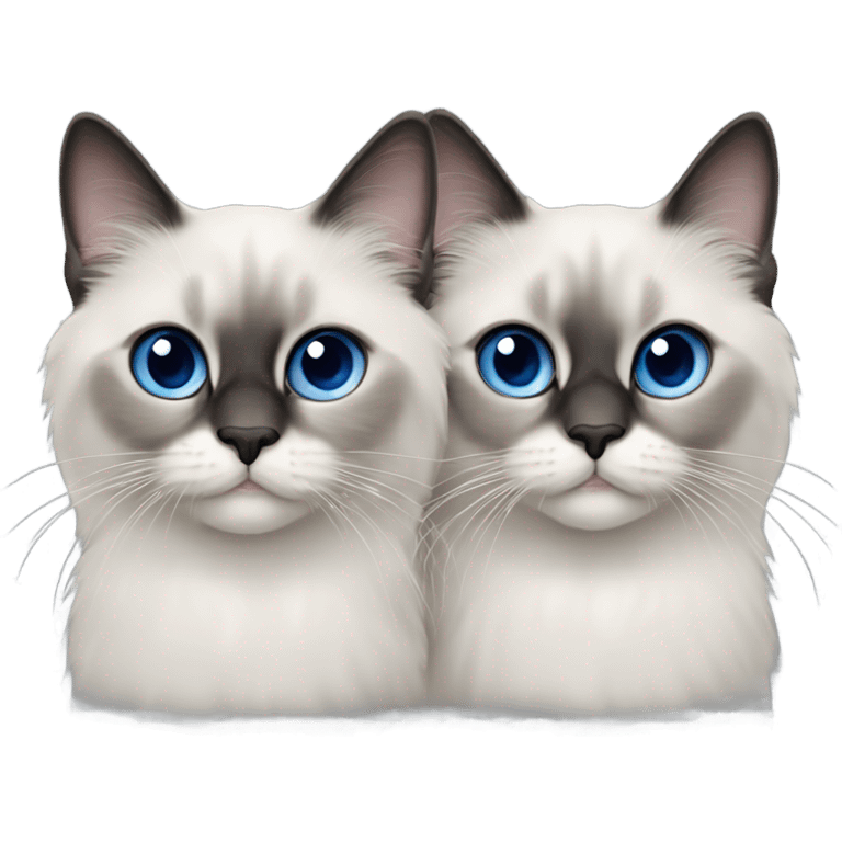 Two Blue point ragdoll cats with short length hair, with blue eyes, dark face  emoji