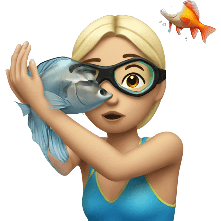 diving girl kisses a fish emoji