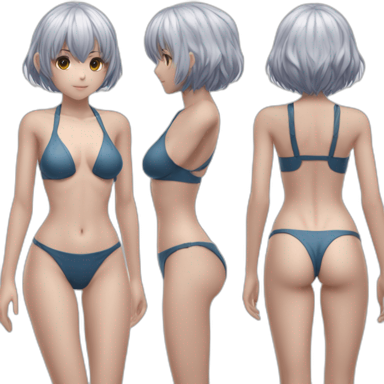 realistic full body rei ayanami nue short hair teen back and front views bikini emoji