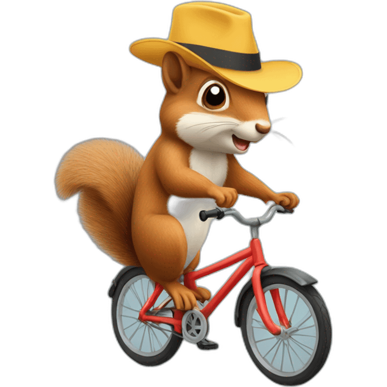 squirrel on a bike with a big hat emoji