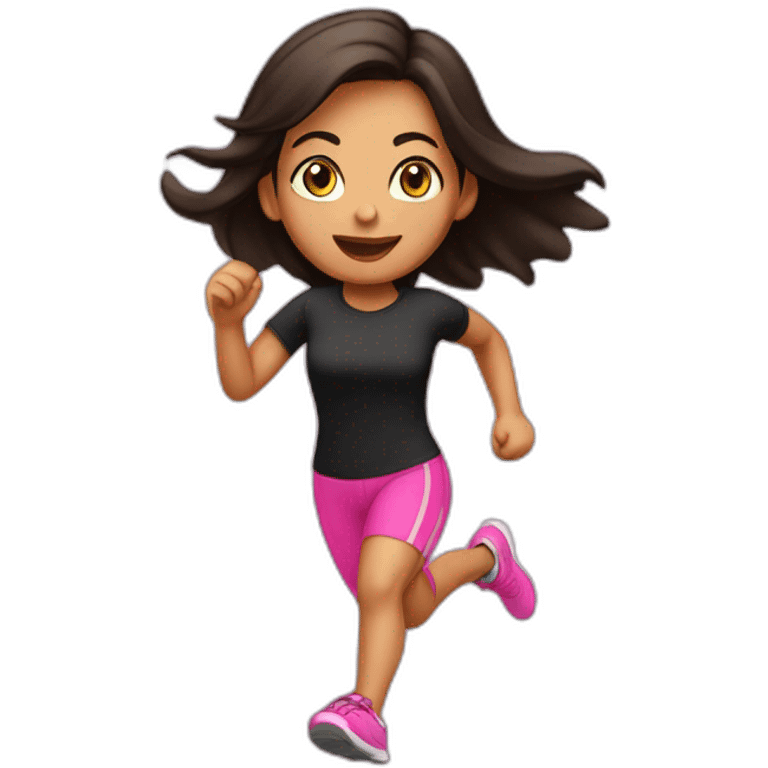 latina-girl-running, black-shirt, pink emoji