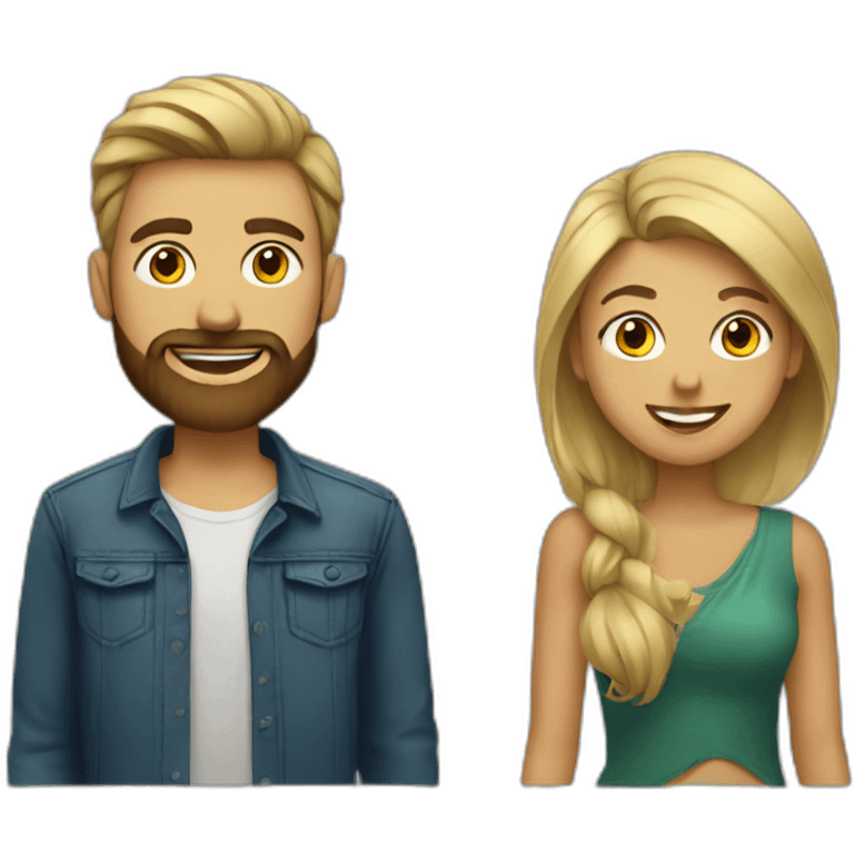 Blond bearded guy with brown woman emoji