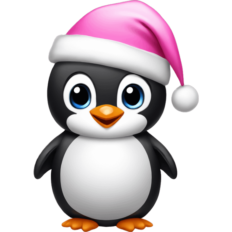 Baby penguin wearing pink Santa hat emoji