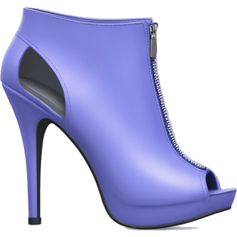 Realistic front facing position of a pair of periwinkle high heel zip up peep toe ankle bootie boots.  emoji