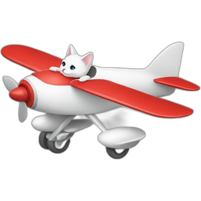 A white cat with a gray inclined riding a red plane emoji