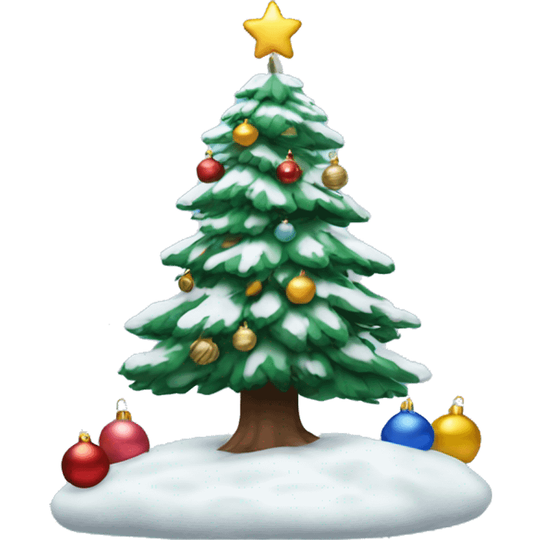 Snowy tree with Christmas decorations  emoji