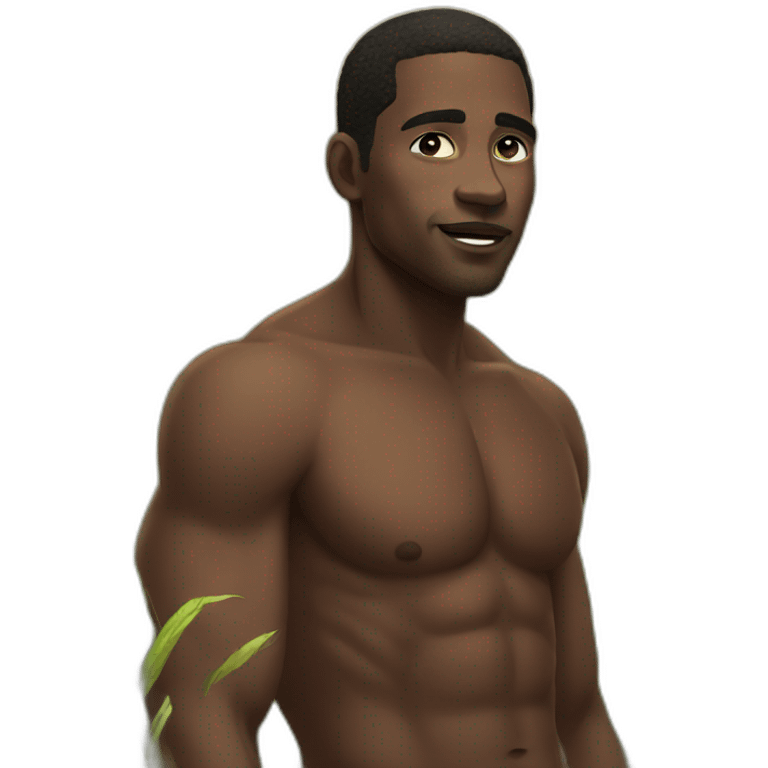 A black man shirtless in a field emoji