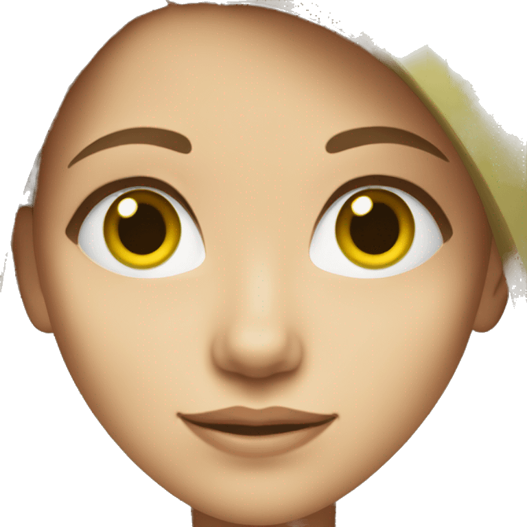 young woman with light skin and light brown hair and green eyes wearing a purple shirt  emoji