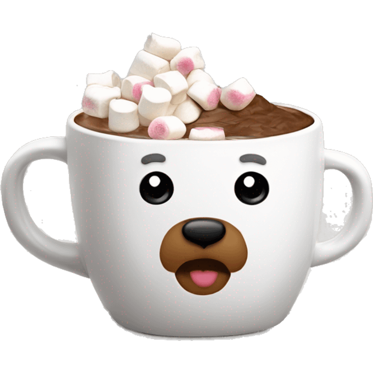 White mug with cute bear prints, hot choco with mallows on top emoji