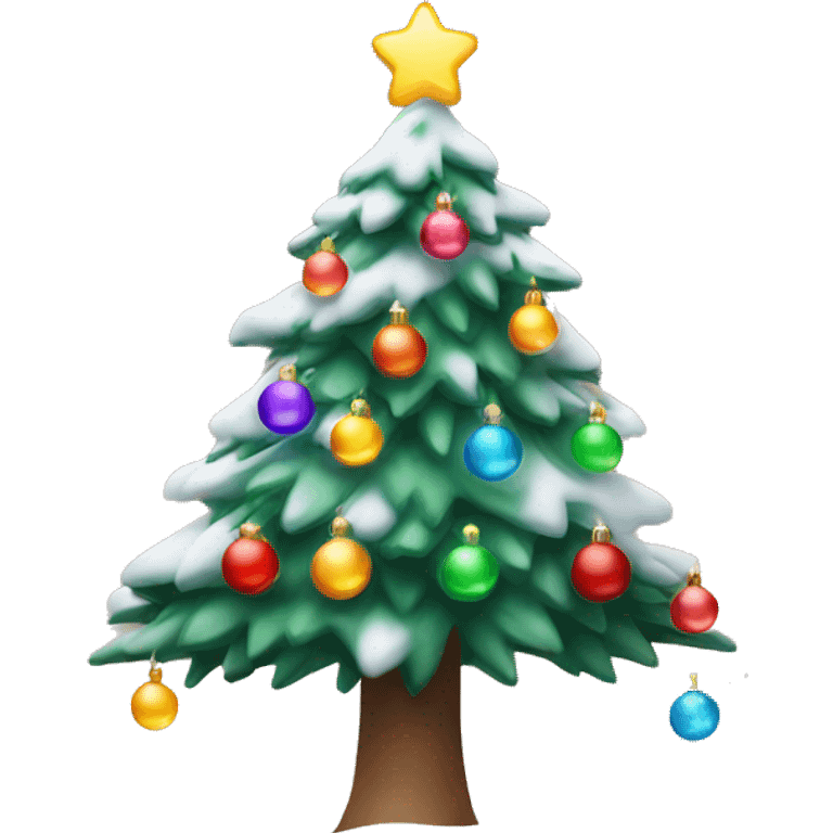 Snowy Christmas tree with colorful lights and ornaments   emoji