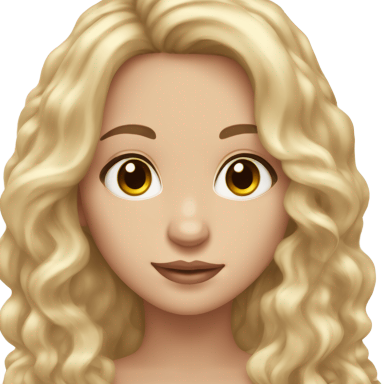 beautiful girl with golden waves of hair, one single black streak of hair. brown eyes, pale skin. emoji