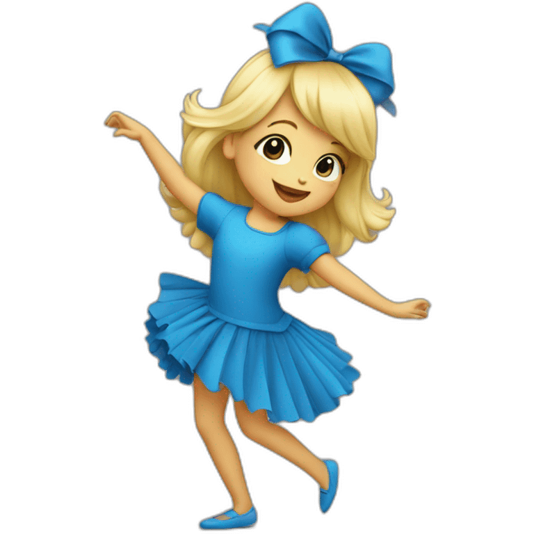 little blonde girl dancing in a blue bird costume emoji